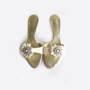 GIUSEPPE ZANOTTI VICINI 40 Beige Leather Shell Floral Slides Size 10 *EXCELLENT*